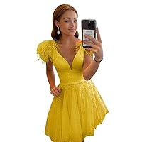 Short Prom Dresses Feather V-Neck Mini Off Shoulder Backless Bodycon Tulle Cocktail Party Dresses ZA387