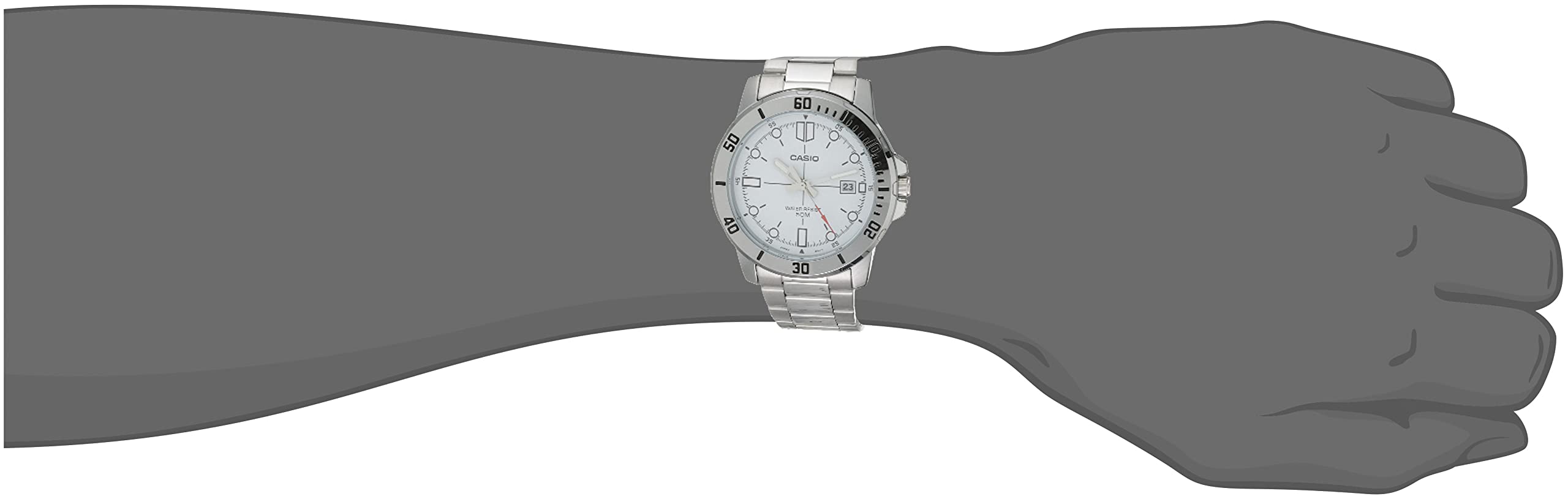 Casio Classic Silver-Tone Stainless Steel Band Date Indicator Watch (Model: MTP-VD01D-7EV)
