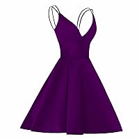 Women's Short Satin Homecoming Dresses with Pockets Spaghetti Knee Length Party Gowns with Pockets