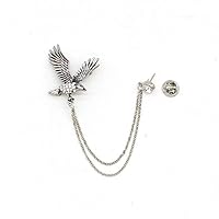 Men's Elegant Silver Tone Eagle Cross Crystal Chain Brooch Pin Lapel Stick for Suit Pin Brooch Badge for Tie Hat Scarf