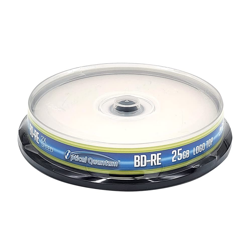 Optical Quantum 2X 25GB BD-RE Logo Top Blu-ray Blank Media - 10 Discs Cakebox OQBDRE02LT-10