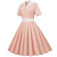 Vintage Party Dress for Women, Womens Elegant Prom Dress Cute Doll Collar Neack Button Down Dress Casual Swing Dress
