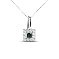 Emerald & Natural Diamond (SI2-I1, G-H) Square Pendant 0.23 ctw 14K Gold. Included 16 Inches 14K Gold Chain.