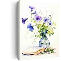 Biijuk flowers and books art watercolors,botanical drawing art for Office Living Room Bedroom Gym Black and White Office Wall Decor-16 x20 canvas print with frame
