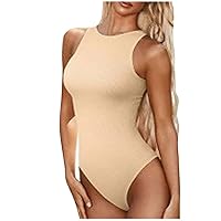 Women's Sexy Sleeveless Bodysuit Ribbed Racer Back Tight Jumpsuit Going Out Romper Tank Tops Trendy Leotard Onesie