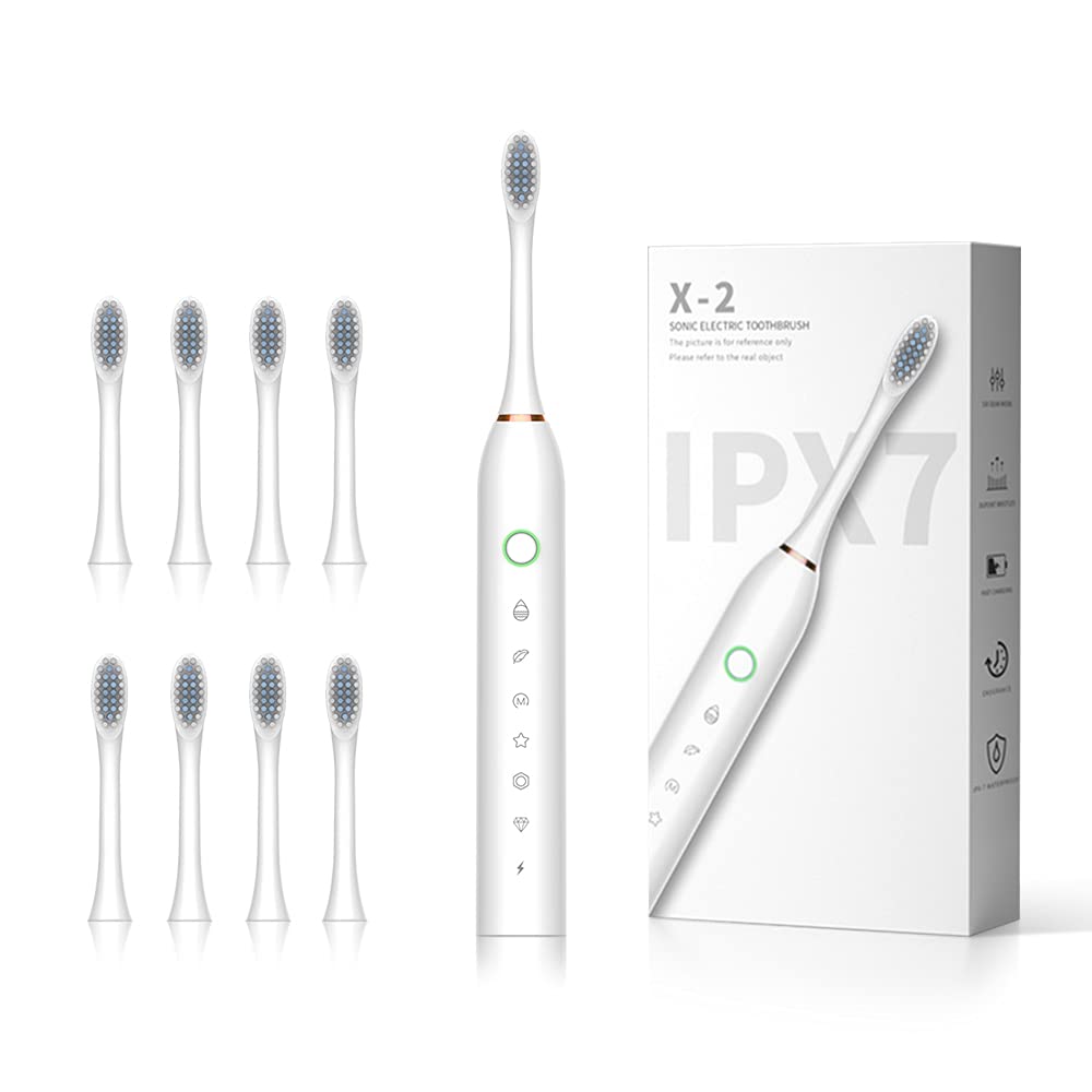 Sonic Electric Toothbrush, 6 Modes 8 Brush Heads, 42000vpm Rechargeable Toothbrush with 2-Minute Built-in Timer (White)