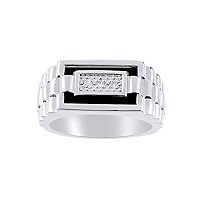 RYLOS Mens Rings 14K White Gold - Mens Diamond & Black Onyx / Quartz Ring . Stone is Special Cut f this Ring. Designer Style Rings For Men Mens Jewelry Gold Rings