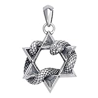 Vintage Solid 925 Sterling Silver Hexagram Star of David Snake Pendant Necklace for Men Women 60cm Chain