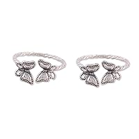 NOVICA Artisan Handmade .925 Sterling Silver Toe Rings Twisted with Butterfly Accents from India Animal Themed 'Butterfly Meeting'(Pair)