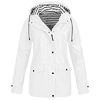 Windbreaker Jacket Women Trench Coats Outdoor Hooded Raincoat (A-White, XXXXL)