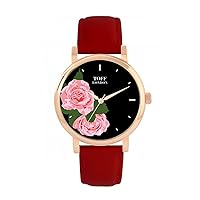 Pink Rose Flower Watch Ladies 38mm Case 3atm Water Resistant Custom Designed Quartz Movement Luxury Fashionable