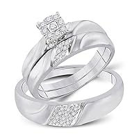The Diamond Deal 10kt White Gold His Hers Round Diamond Cluster Matching Wedding Set 1/5 Cttw