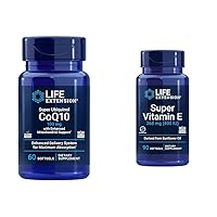 Life Extension Super Ubiquinol CoQ10 Heart Health Cellular Energy 60 Softgels and Super Vitamin E 268mg Immune & Brain Health 90 Softgels Bundle