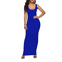 Women's Sexy Bodycon Sleeveless Pencil Club Tank Long Maxi Dress Blue