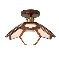 Japanese Style Solid Wood Ceiling Lamp Vintage Geometric Surface Mounted Lighting Fixture Lotus-Shaped Design Ceiling Lights for Kitchen, Bedroom, Entryway, Living Room, Hallway