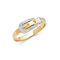 Belt Buckle Ring Solid 14k Yellow & White Gold Polished Finish Fancy Design Two Tone 7MM, Size 7.5