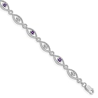 925 Sterling Silver Textured Polished Lobster Claw Closure Amethyst Diamond Bracelet Measures 4mm Wide Jewelry for Women