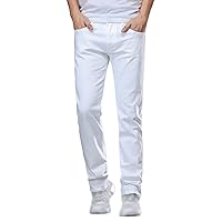 Classic Style Men's Regular Fit White Jeans Business Denim Stretch Cotton Trousers