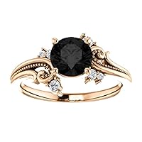 Love Band 2.50 CT Vintage Floral Black Diamond Engagement Ring 14k Rose Gold, Twig Leaf Genuine Black Diamond Ring, Filigree Black Onyx Ring, Anniversary Ring For Her