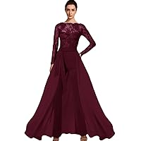 Jumpsuit/Pantsuit Lace Mother of The Bride Dress Scoop Neck Wedding Guest Outfits Chiffon Lace Sleeves 2024