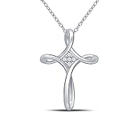 925 Sterling Silver Diamond Swirl Infinity Religious Cross Pendant Necklace (0.05cttw, I-J/I2-I3) 18