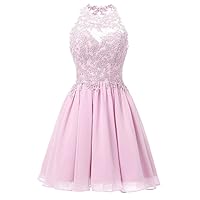Women's Halter Applique Beaded Homecoming Dress Keyhole Back Chiffon Party Gowns