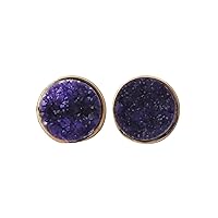Beautiful Purple Druzy Gemstone Earrings | Stud Earrings | Gold Plated Earrings | Collet Sett | Natural Druzy Earrings | Gift For Mother | Earring For Wife | 244204N, 10 MM, Brass, Sugar Druzy
