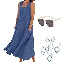 Linen Dresses for Women 2024 Italy Cotton Maxi Dresses for Women 2024 Beach Tank Dress with Pockets
