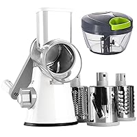 Cambom Cheese Grater with Handle Vegetable Slicer Shredder Nuts Grinder Kitchen Mandoline with 3 Replaceable Blades and Manual Food & Vegetable Chopper