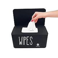 Baby Wipe Dispenser for Bathroom, Upgarde Design(8.2L x 4.9W x 3.9H inches), Minimalist Wipes Holder Container Flushable Wipes Box with Lid (Black-New)