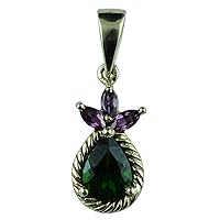 Chrome Diopside Natural Gemstone Pear Shape Pendant 925 Sterling Silver Party Jewelry | Yellow Gold Plated
