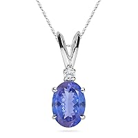 0.03 Cts Diamond & 0.21-0.29 Cts of 5x3 mm AA Oval Tanzanite Pendant in 14K White Gold