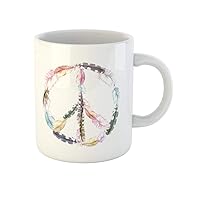 Coffee Mug Color Peace Sign Bird Feathers Vintage Watercolor Boho Love 11 Oz Ceramic Tea Cup Mugs Best Gift Or Souvenir For Family Friends Coworkers