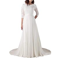 Women's Elegant Lace Beach Wedding Dresses with Pockets Long Chiffon Bridal Gowns