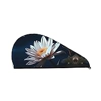 Flower and Moon Print Dry Hair Cap for Women Coral Velvet Hair Towel Wrap Absorbent Hair Drying Towel with Button Quick Dry Hair Turban for Travel Shower Gym Salons
