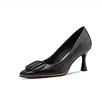 TinaCus Women's Genuine Leather Square Toe Handmade Stiletto Mid Heels Pumps Shoes with Buckle