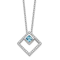 925 Sterling Silver Rh Plated 5mm CZ Cubic Zirconia Simulated Diamond and Spinel With 1in. Ext. Necklace 16 Inch Jewelry for Women