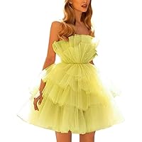 Strapless Homecoming Dresses for Teens Tiered Tulle Puffy Short Prom Dresses Ruffle Mini Party Gown