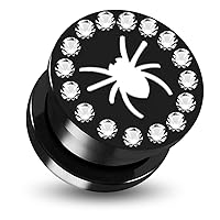 Laser Cut Spider Logo with Gems Around Black UV Flesh Tunnel Ear Gauge Piercing