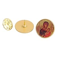 0.7 Inch Gold Tone Round Greek Christian Orthodox Virgin Mary of Passion Panagia Soumela Lapel Pin,Pack of 50