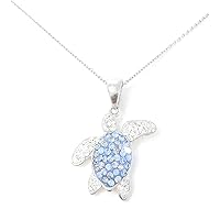 Sterling Silver Blue Swarovski Crystal Turtle Pendant Necklace, 18