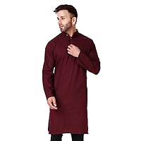 In-Sattva Men's Indian Classic Banded Collar Pure Cotton Long Kurta Tunic