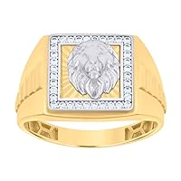 10k Two tone Gold Mens CZ Cubic Zirconia Simulated Diamond Leo/lion Head Animal Square Zodiac Sign/wildlife Ring Measures 14.1mm Long Jewelry for Men