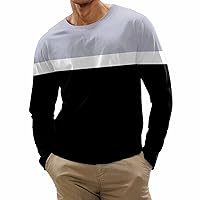 Mens Long Sleeve Shirts Striped Print Crewneck Tee Shirt Color Blocked Sweatshirt Regular Fit Light Slim Pullover