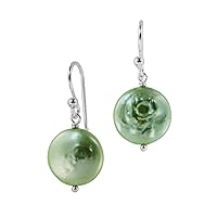 Sterling Silver Cultured Coin Pearl Drop Earrings, Spring Green