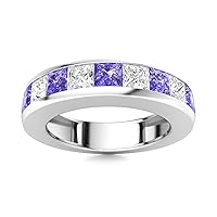 Tanzanite Square 4.00mm Half Eternity Band Ring | Sterling Silver 925 With Rhodium Plated | Channel Set Eternity Band For Girls And Woman's