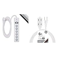 GE 6-Outlet Surge Protector, 10 Ft Extension Cord, Power Strip, 800 Joules, Flat Plug & 3-Outlet Extension Cord with Multiple Outlets 6 Ft Extension Cord Power Strip