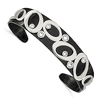 15mm Chisel Stainless Steel Polished Black Ip Plated With Crystals From Cuff Stackable Bangle Bracelet Jewelry for Women