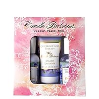 Camille Beckman Classic Collection Travel Trios, English Lavender, Glycerine Hand Therapy 1.35 oz, Silky Body Cream 2 oz, Hand & Shower Cleansing Gel 2 oz
