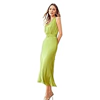Waist Detail Mermaid Dress (Color : Lime Green, Size : Large)